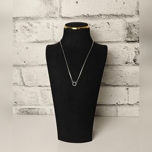 Dainty Silver Pavé Circle Pendant Necklace w/ Extender – Rhinestone Jewelry